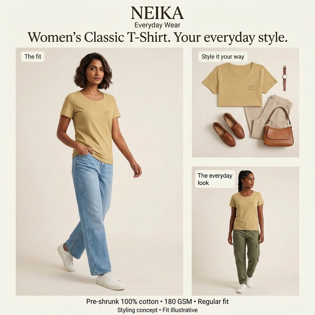 NEIKA Women's Classic Cotton T-Shirt, 180 GSM Regular Fit