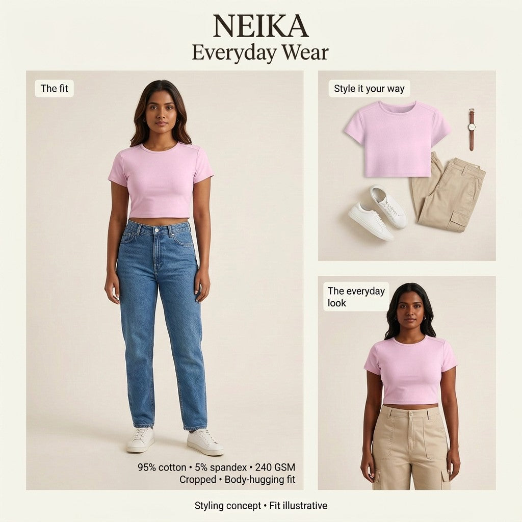 NEIKA Cotton Stretch Cropped Baby Tee, 240 GSM