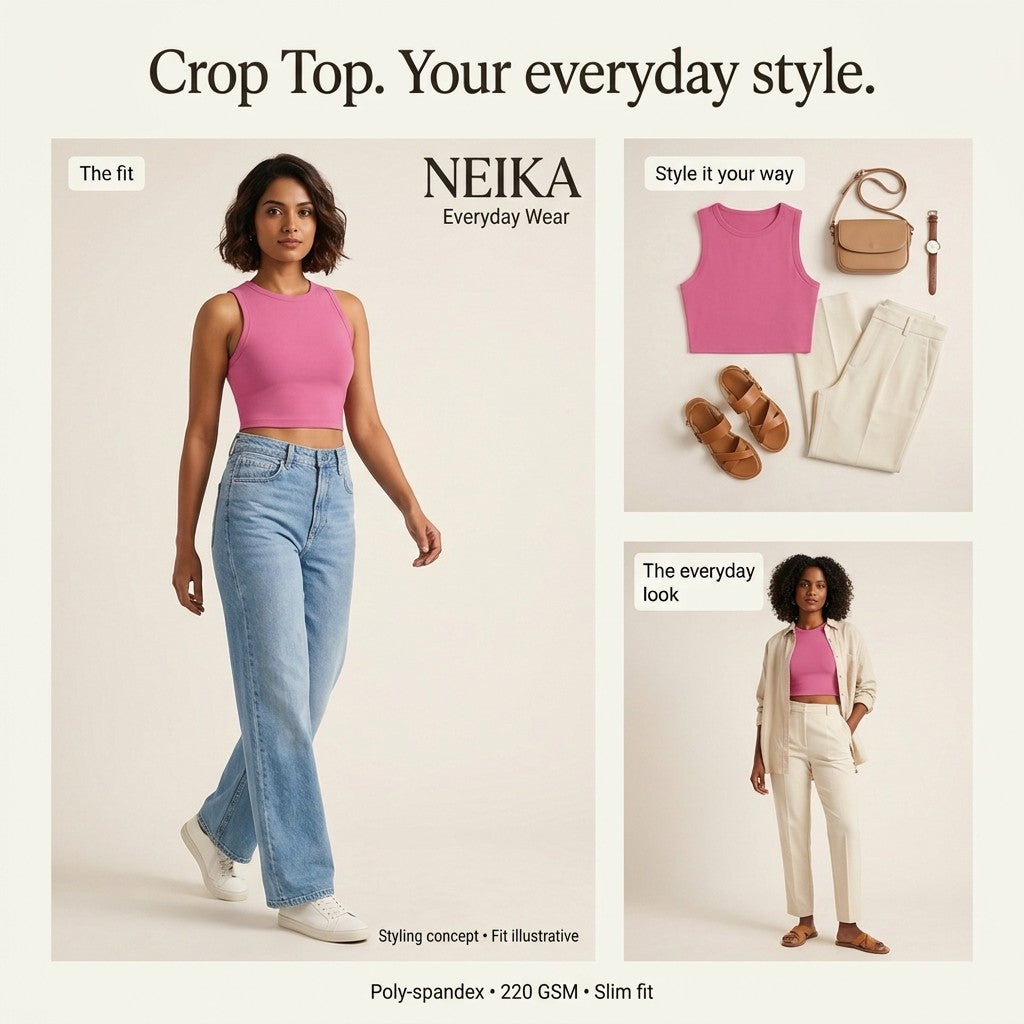 NEIKA Women's Stretch Crew Neck Crop Top, 220 GSM Poly-Spandex