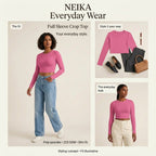 NEIKA Women's Pink Printed Full Sleeve Crop Top, 220 GSM