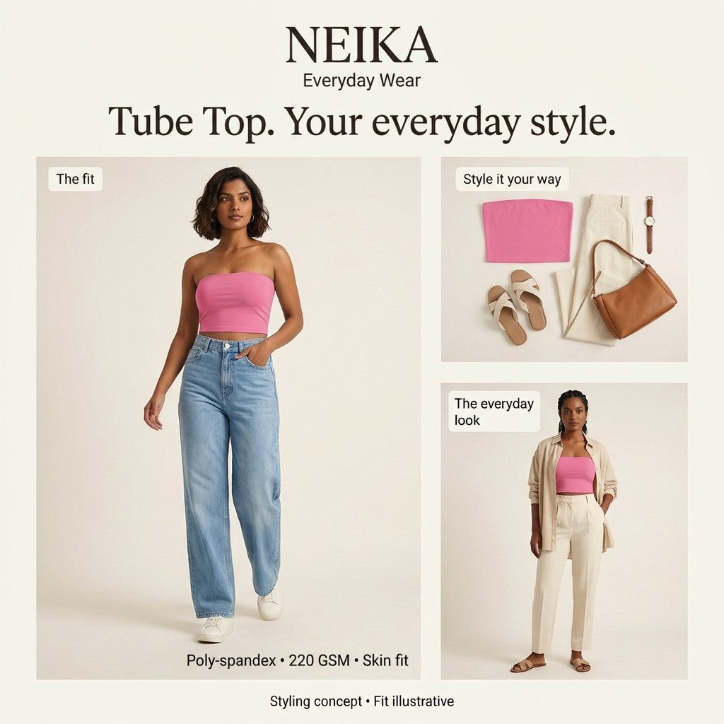 NEIKA Women's Stretch Tube Top, 220 GSM Poly-Spandex