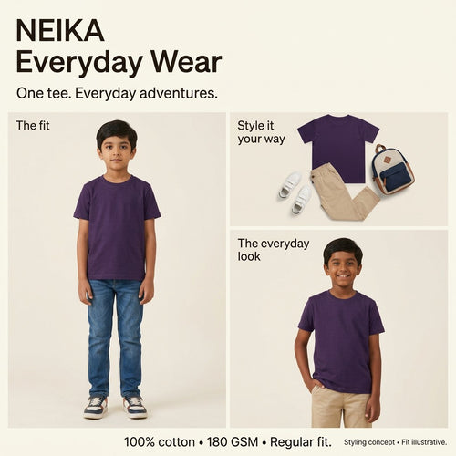NEIKA Boys' Cotton Crew Neck T-Shirt, Regular Fit