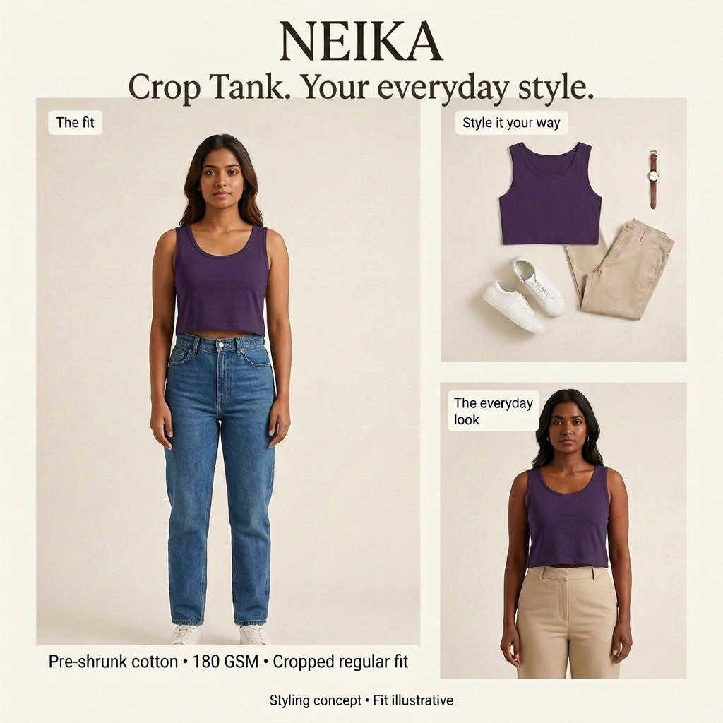 NEIKA Women's Cotton Crop Tank Top, 180 GSM Regular Fit