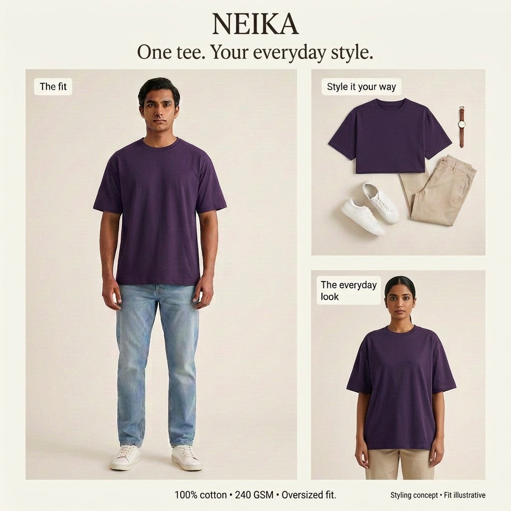 NEIKA Unisex Oversized Classic Cotton T-Shirt, 240 GSM