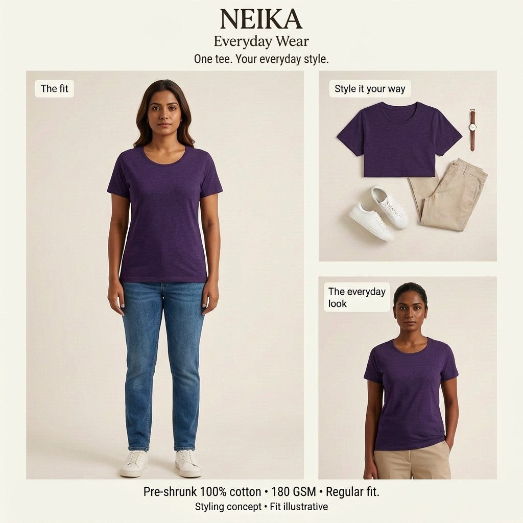 NEIKA Women's Classic Cotton T-Shirt, Regular Fit