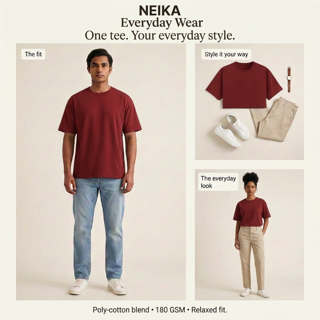 NEIKA Unisex Basic Poly-Cotton T-Shirt, Relaxed Fit
