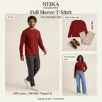 NEIKA Unisex Full Sleeve Cotton T-Shirt, 180 GSM Regular Fit