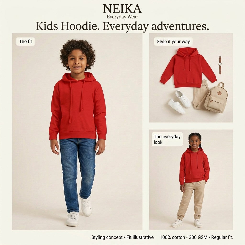 NEIKA Kids' Cotton Hoodie, 300 GSM Unisex Regular Fit