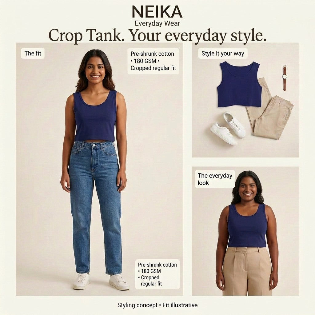 NEIKA Women's Cotton Crop Tank Top, 180 GSM Regular Fit