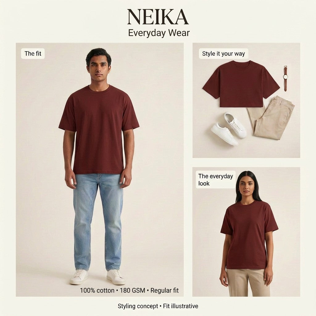 NEIKA Unisex Classic Cotton Crew T-Shirt, Regular Fit