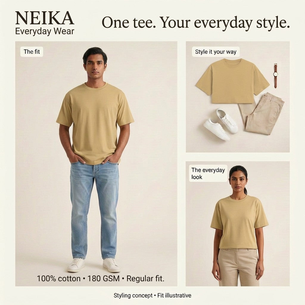 NEIKA Unisex Classic Cotton Crew T-Shirt, Regular Fit