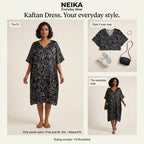 NEIKA Women's Silver Floral Satin Kaftan Dress, Free Size