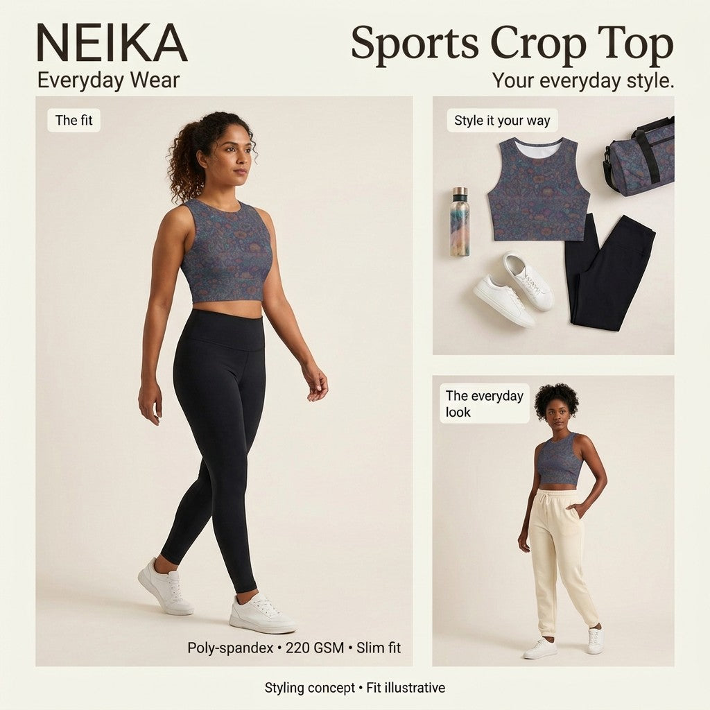 NEIKA Women's Stretch Crew Neck Sports Crop Top, 220 GSM