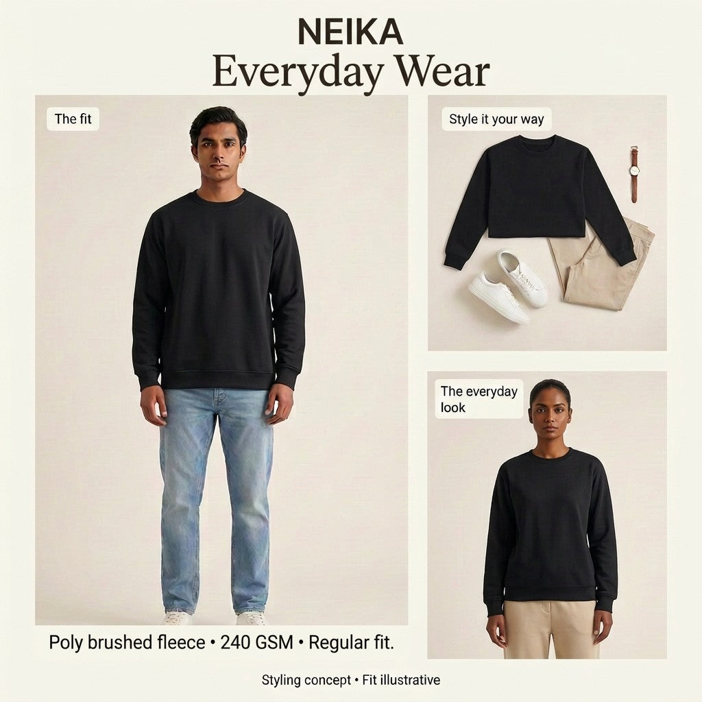 NEIKA Unisex Printed Fleece Sweatshirt, 240 GSM