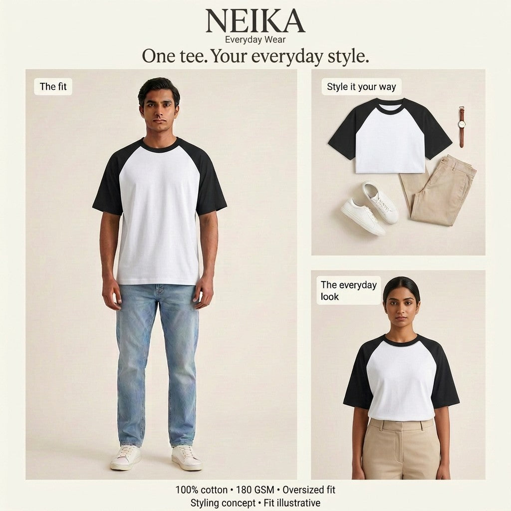 NEIKA Unisex Oversized Cotton Raglan T-Shirt