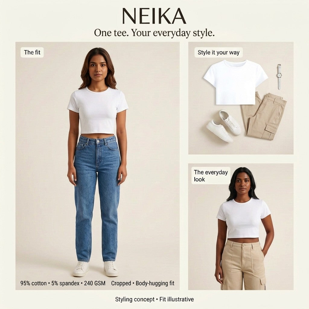 NEIKA Cotton Stretch Cropped Baby Tee, 240 GSM