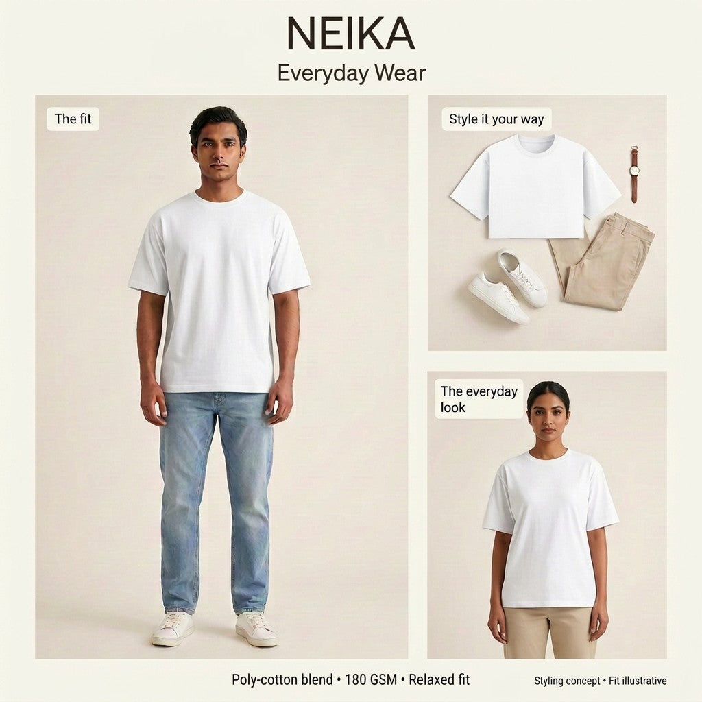 NEIKA Unisex Basic Poly-Cotton T-Shirt, Relaxed Fit