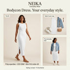 NEIKA Women's White Stretch Bodycon Dress with Side Slit, 220 GSM