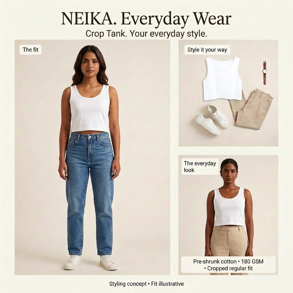 NEIKA Women's Cotton Crop Tank Top, 180 GSM Regular Fit