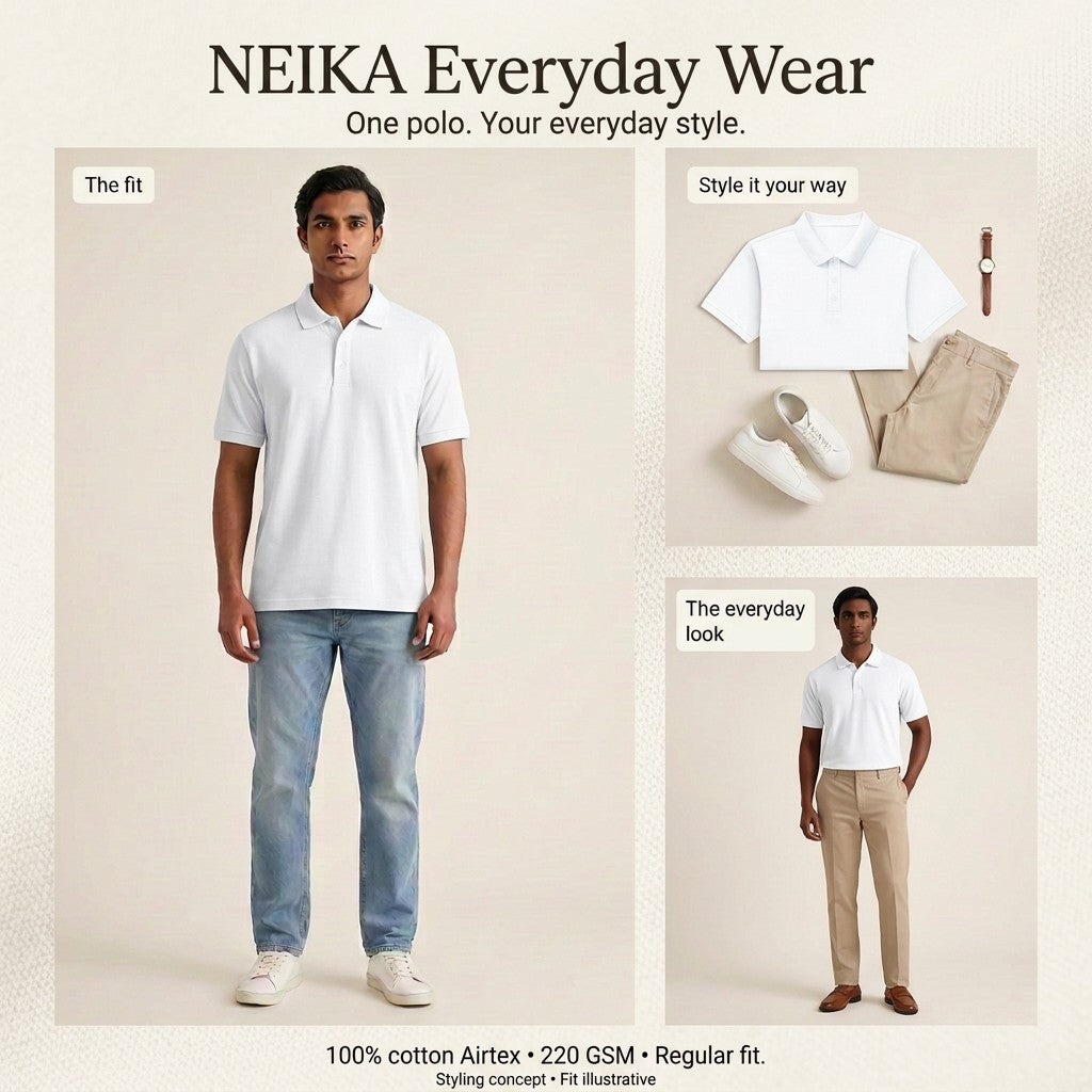 NEIKA Unisex Cotton Airtex Polo T-Shirt, Regular Fit