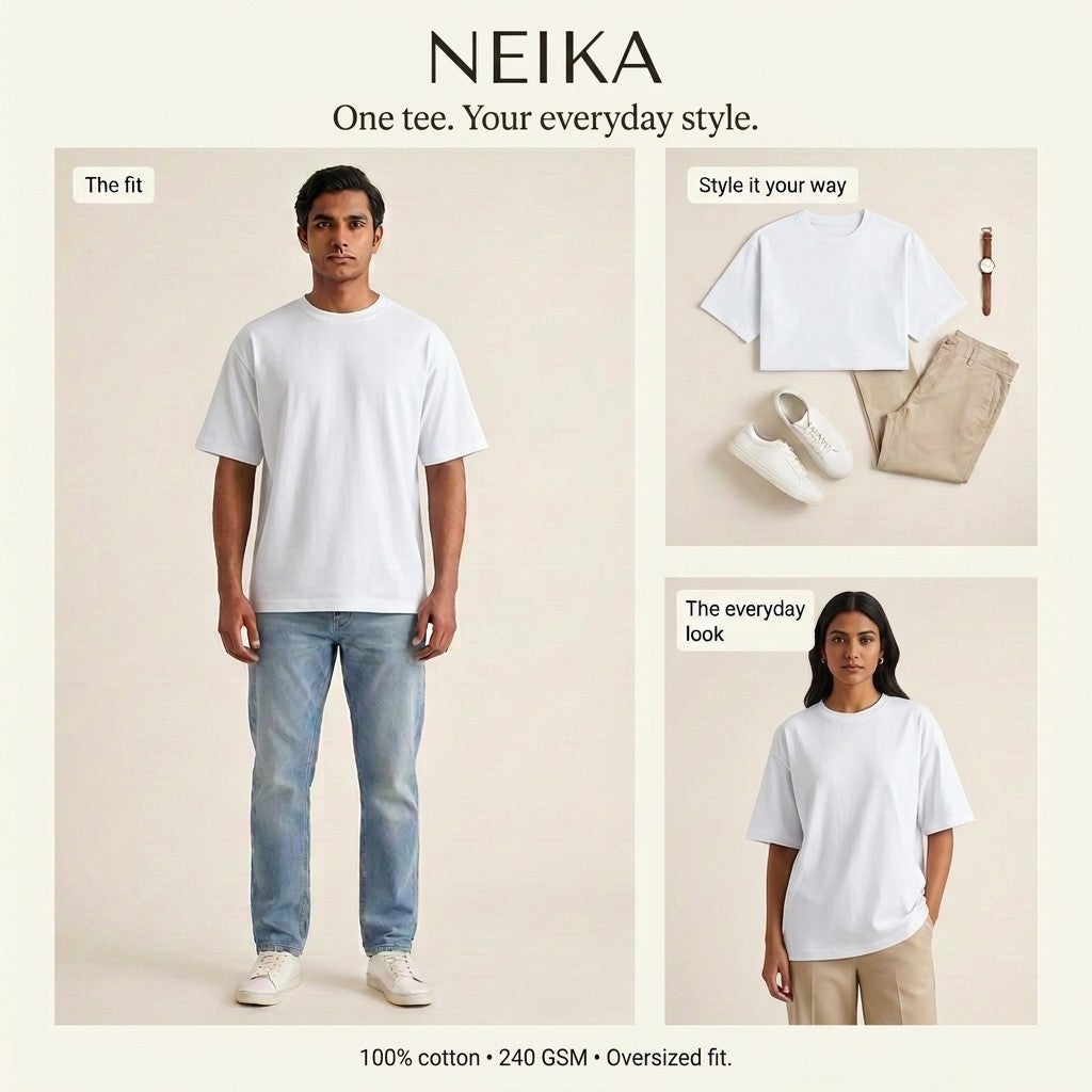 NEIKA Unisex Oversized Classic Cotton T-Shirt, 240 GSM