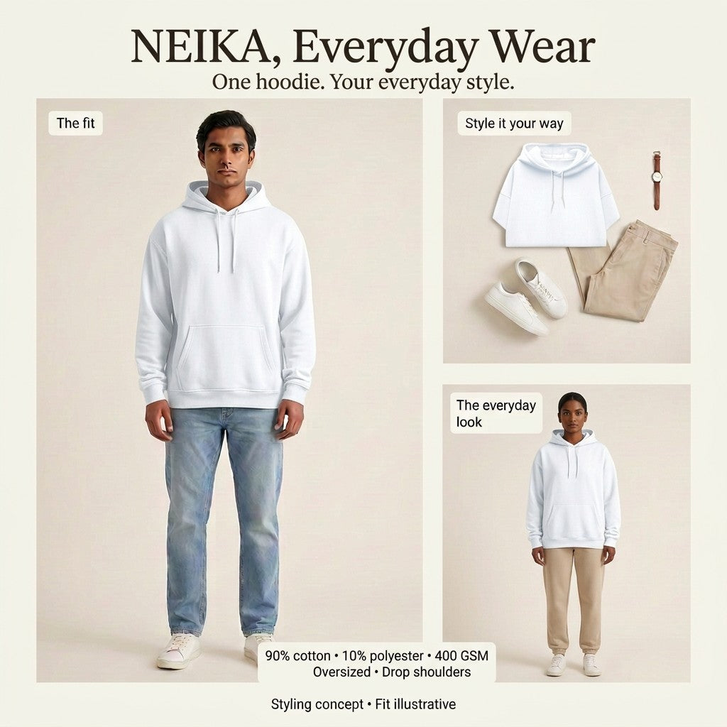 NEIKA Unisex Oversized Hoodie, 400 GSM Cotton Blend