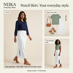 NEIKA Women's Stretch Pencil Skirt with Side Slit, 220 GSM