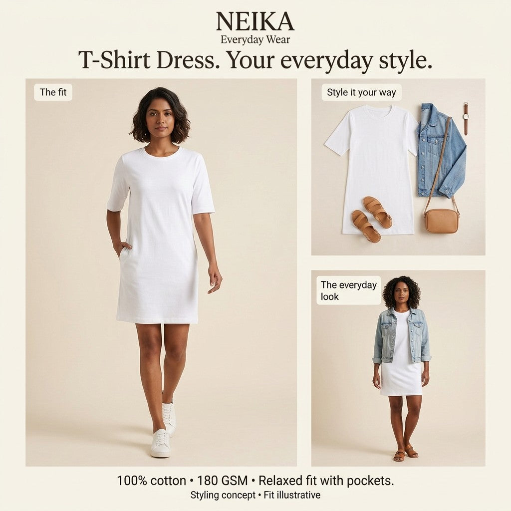 NEIKA Women's Cotton T-Shirt Dress with Pockets
