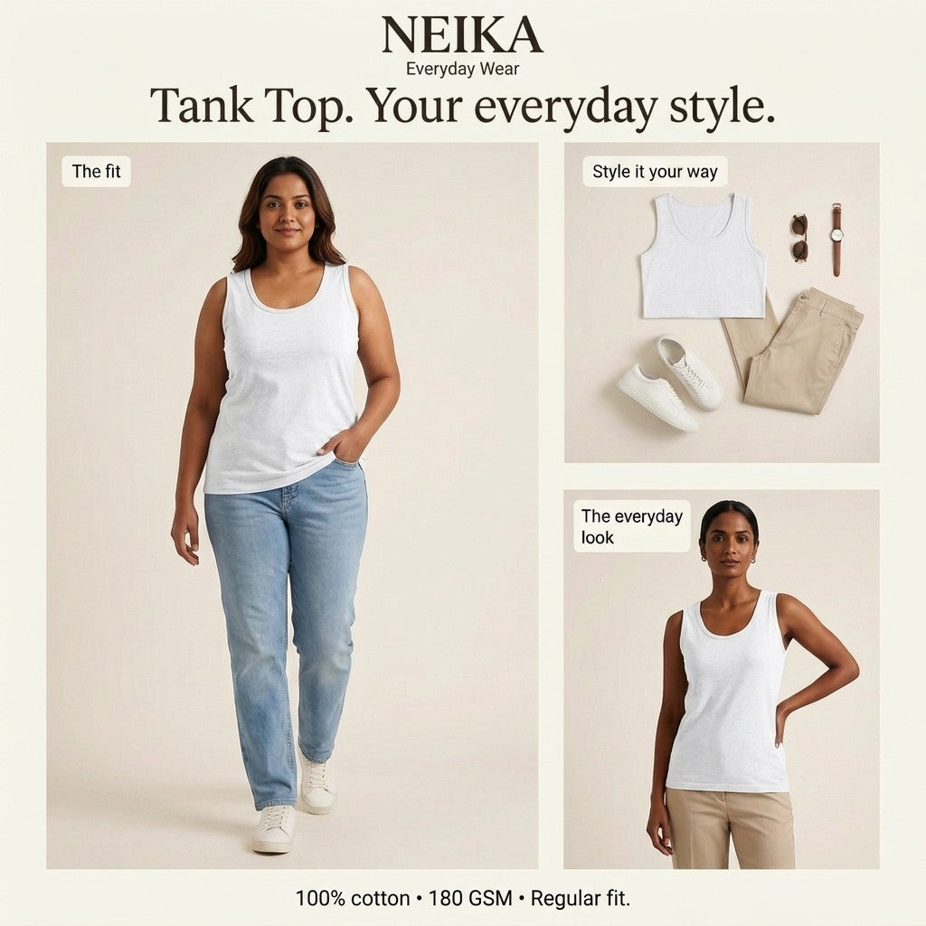 NEIKA Women's Cotton Tank Top, 180 GSM Regular Fit