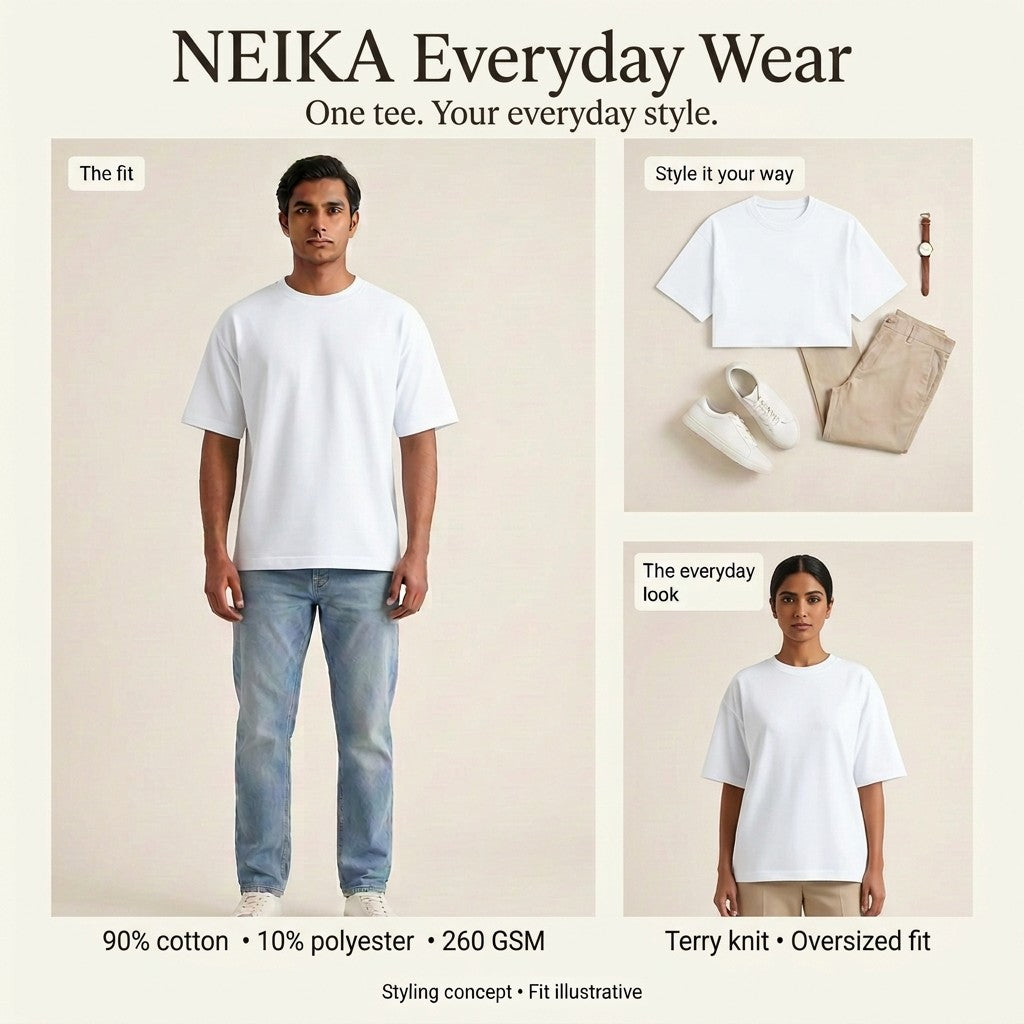 NEIKA Unisex Terry Oversized T-Shirt, 260 GSM Cotton Blend