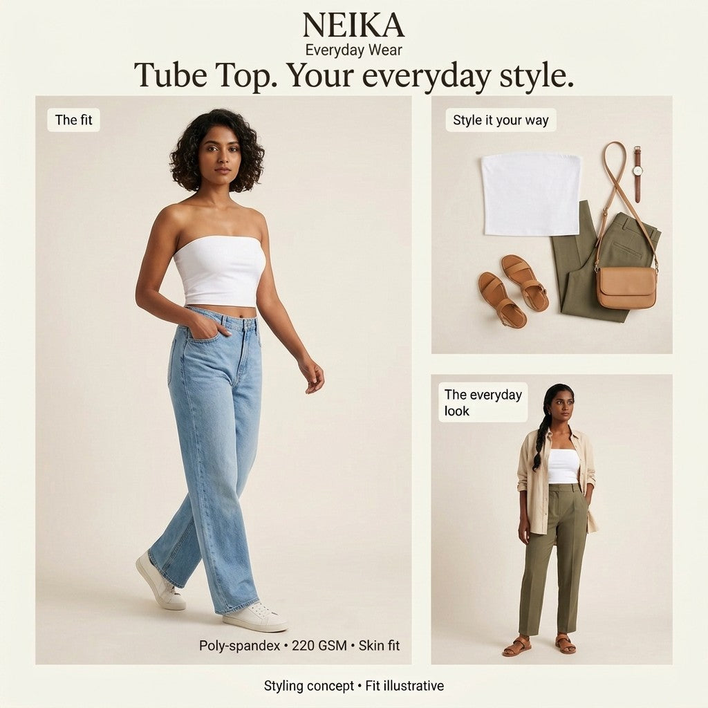 NEIKA Women's White Stretch Tube Top, 220 GSM