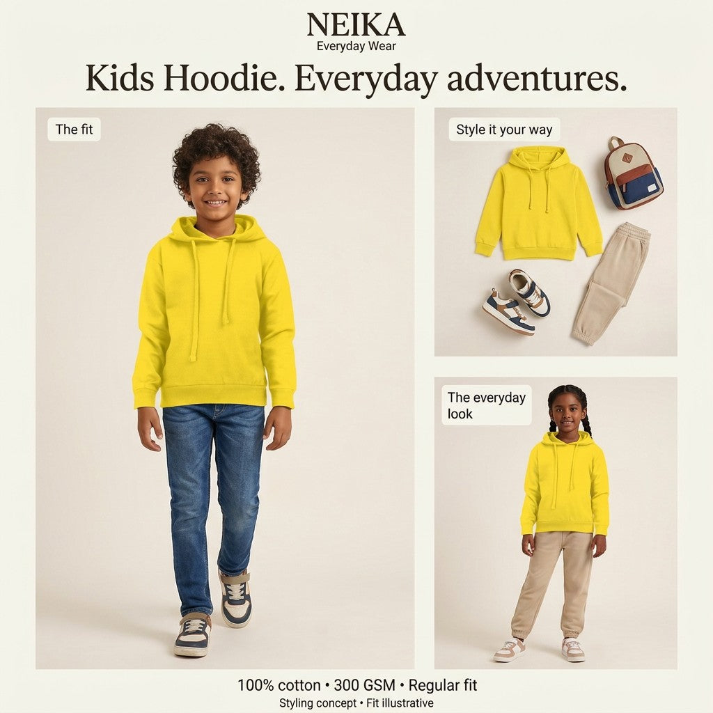 NEIKA Kids' Cotton Hoodie, 300 GSM Unisex Regular Fit