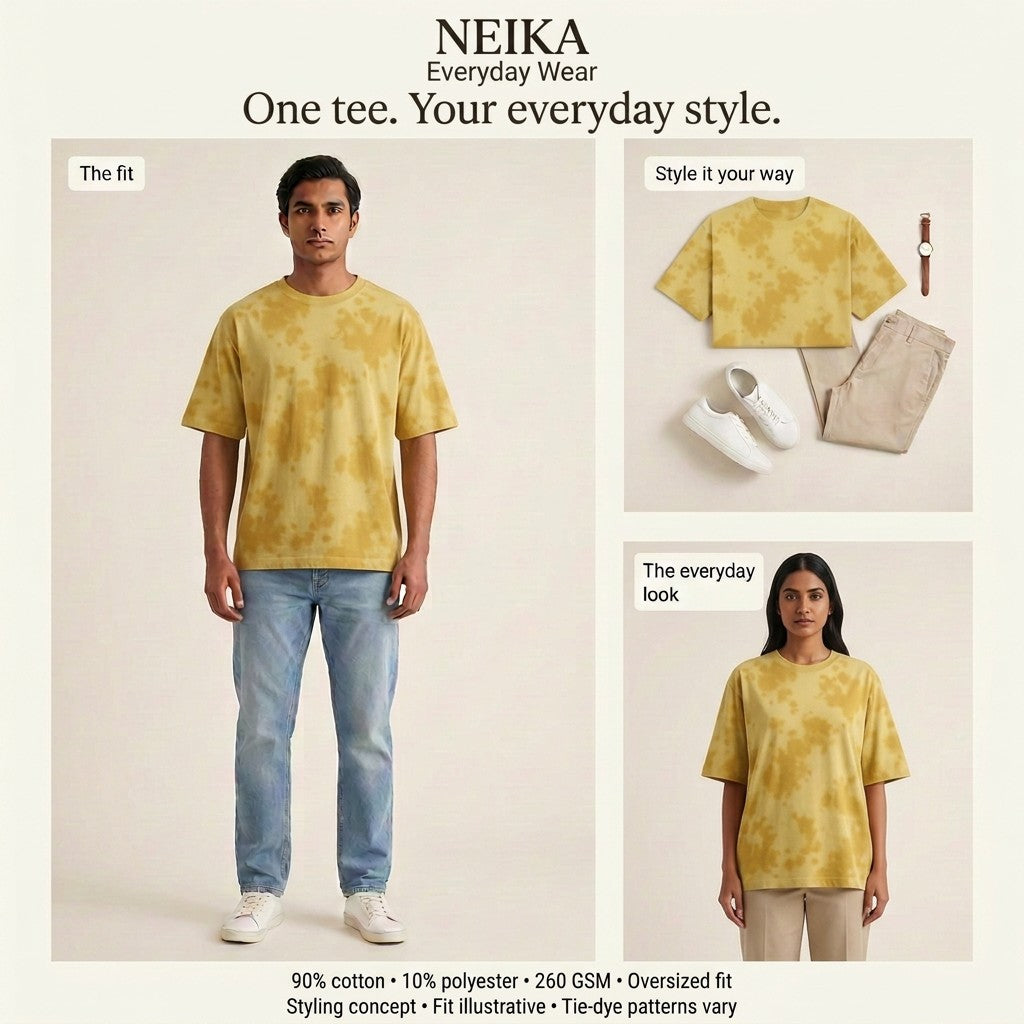 NEIKA Unisex Tie-Dye Oversized T-Shirt, 260 GSM Cotton Blend