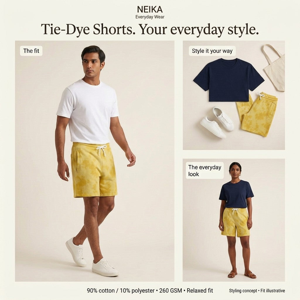 NEIKA Unisex Tie-Dye Shorts with Pockets, 260 GSM Cotton Blend