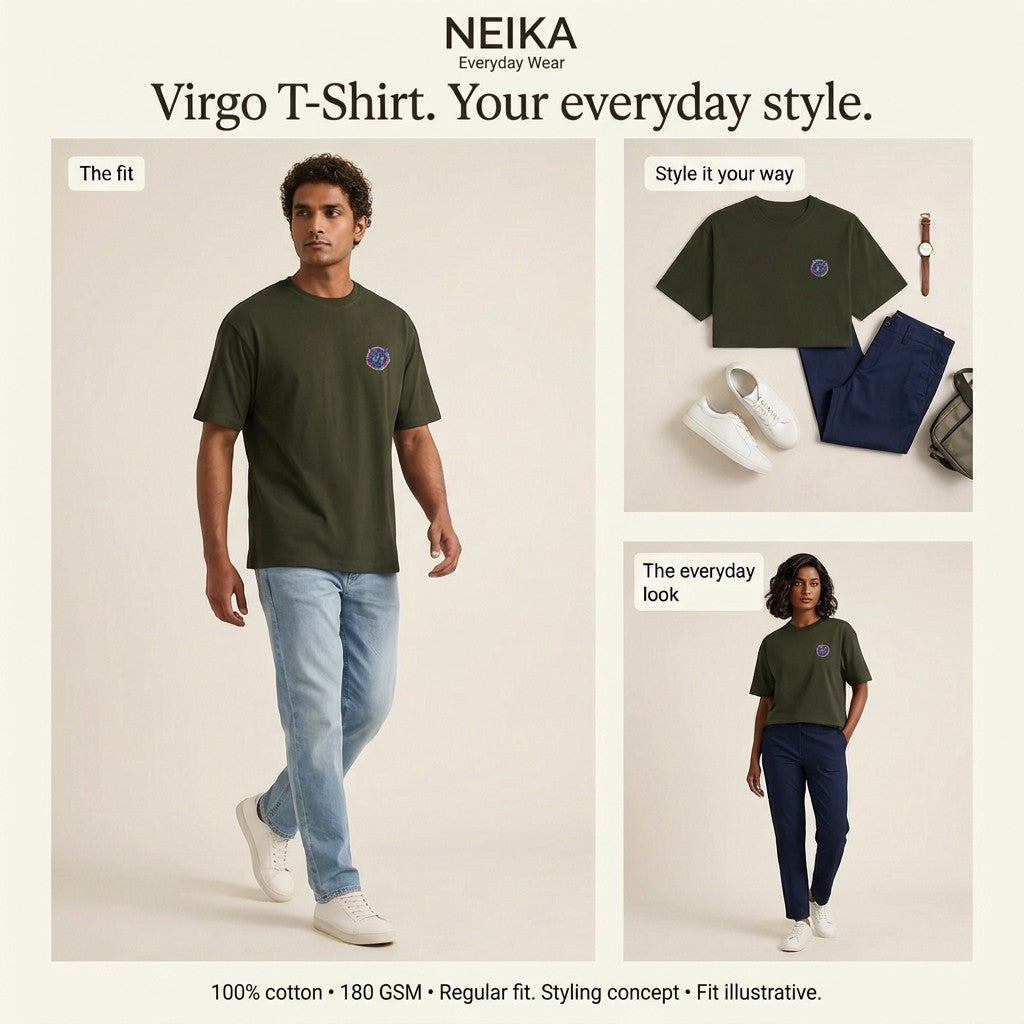 NEIKA Virgo Zodiac Unisex Cotton T-Shirt, 180 GSM Regular Fit