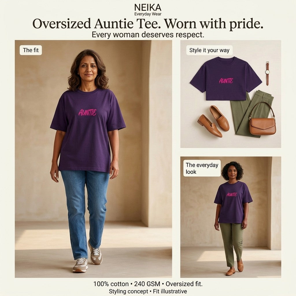 NEIKA Women's Auntie Oversized Cotton T-Shirt, 240 GSM