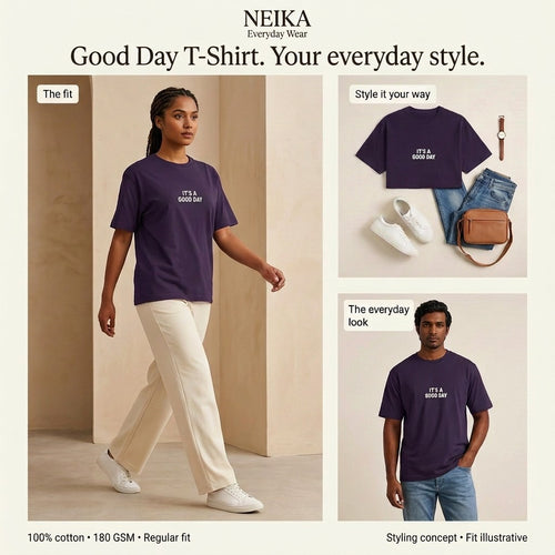 NEIKA It's a Good Day Puff Print Cotton T-Shirt, Unisex 180 GSM