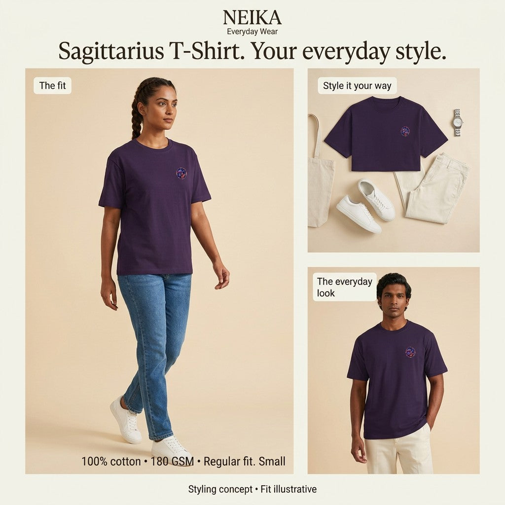 NEIKA Sagittarius Zodiac Unisex Cotton T-Shirt, 180 GSM Regular Fit