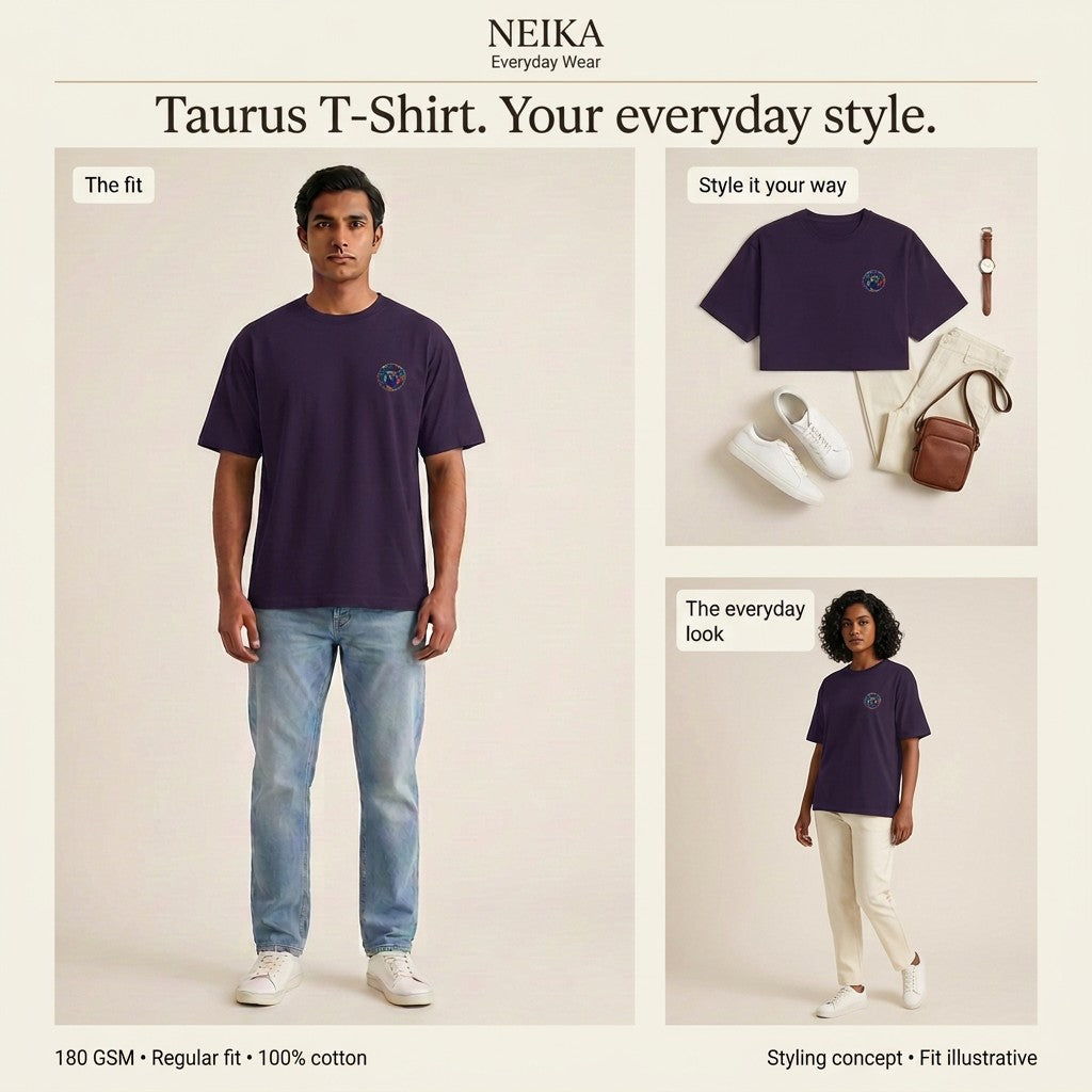 NEIKA Taurus Zodiac Unisex Cotton T-Shirt, 180 GSM Regular Fit