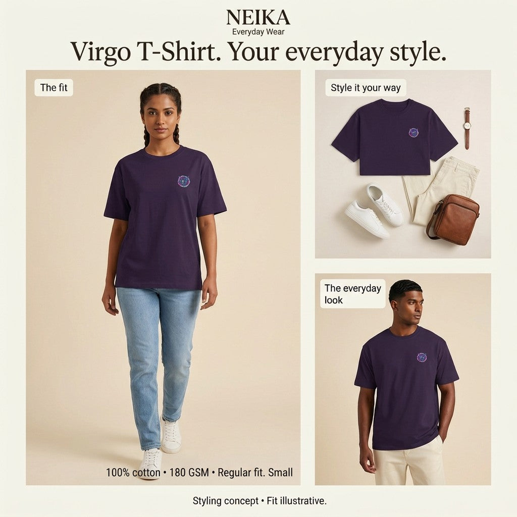 NEIKA Virgo Zodiac Unisex Cotton T-Shirt, 180 GSM Regular Fit