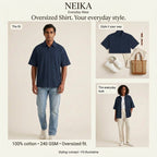 NEIKA Unisex Oversized Cotton Shirt, Half Sleeve