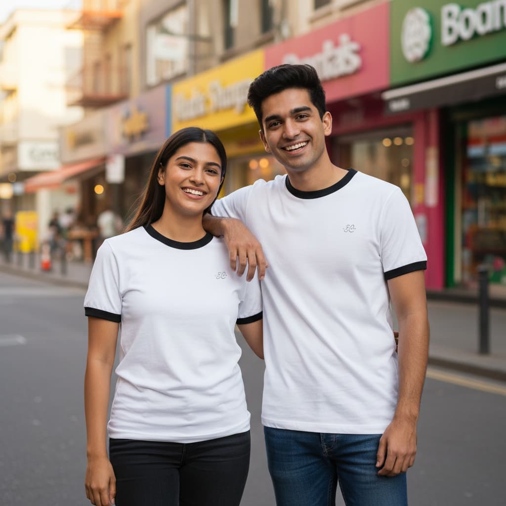 ELAN COTTS Ringer T-Shirt – Men & Women's 100% Cotton | 180 GSM Bio-Wash Retro Streetwear