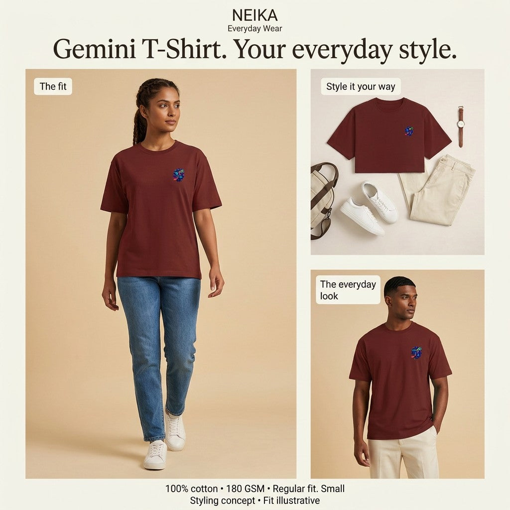 NEIKA Gemini Zodiac Unisex Cotton T-Shirt, 180 GSM Regular Fit
