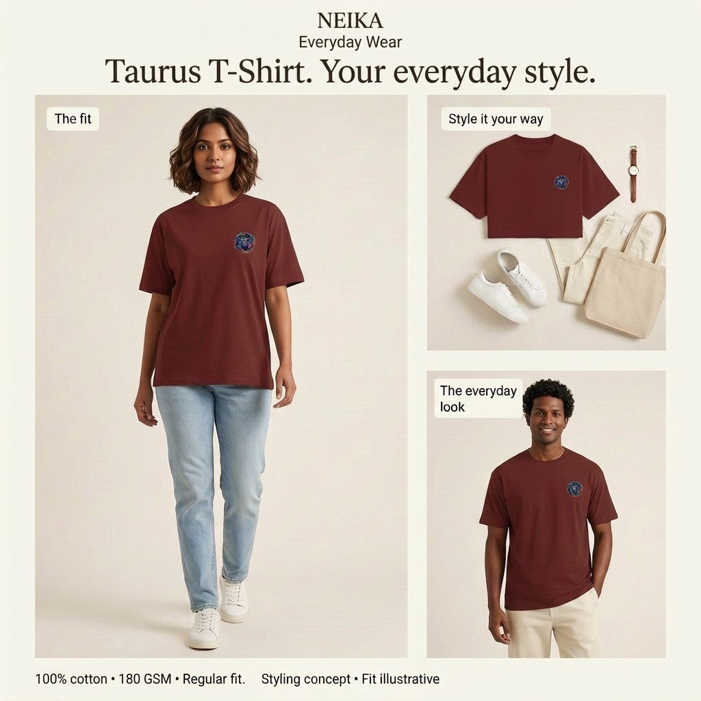 NEIKA Taurus Zodiac Unisex Cotton T-Shirt, 180 GSM Regular Fit