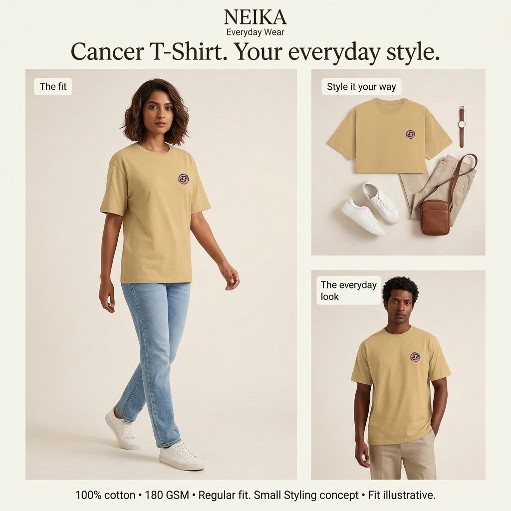 NEIKA Cancer Zodiac Unisex Cotton T-Shirt, 180 GSM Regular Fit