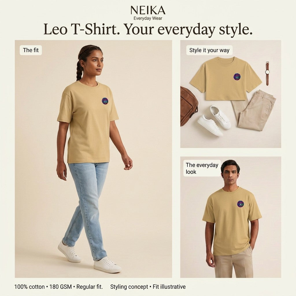 NEIKA Leo Zodiac Unisex Cotton T-Shirt, 180 GSM Regular Fit