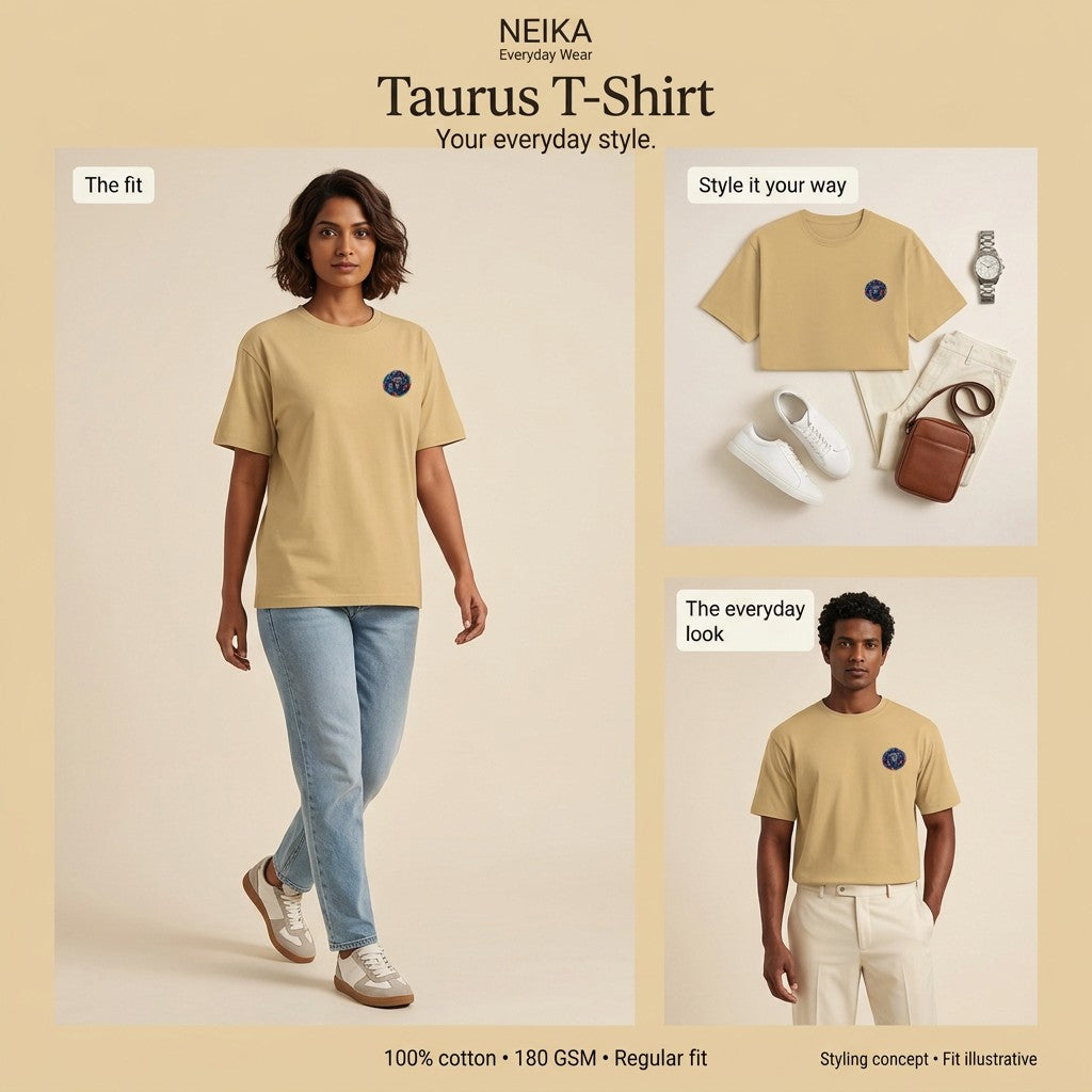 NEIKA Taurus Zodiac Unisex Cotton T-Shirt, 180 GSM Regular Fit