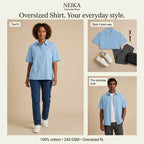 NEIKA Unisex Oversized Cotton Shirt, Half Sleeve