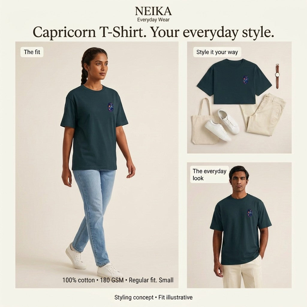 NEIKA Capricorn Zodiac Unisex Cotton T-Shirt, 180 GSM Regular Fit