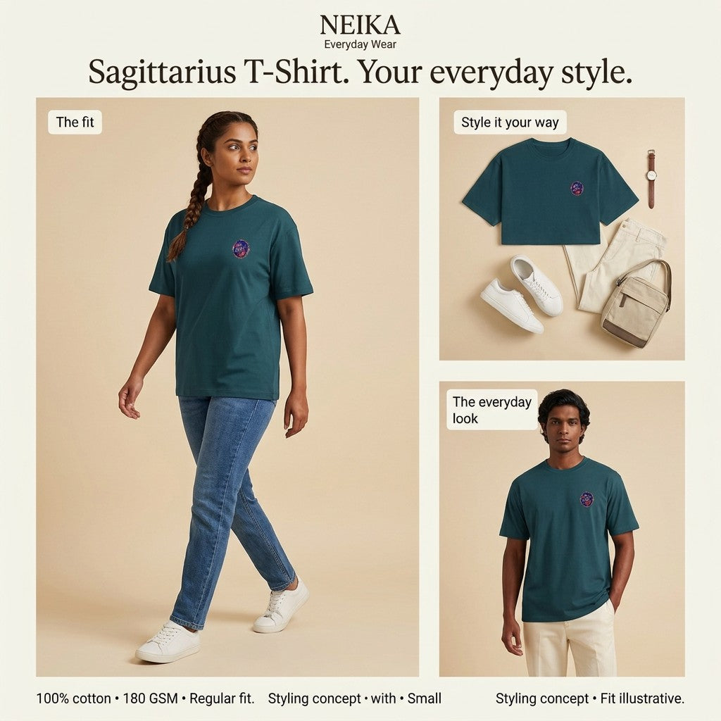 NEIKA Sagittarius Zodiac Unisex Cotton T-Shirt, 180 GSM Regular Fit